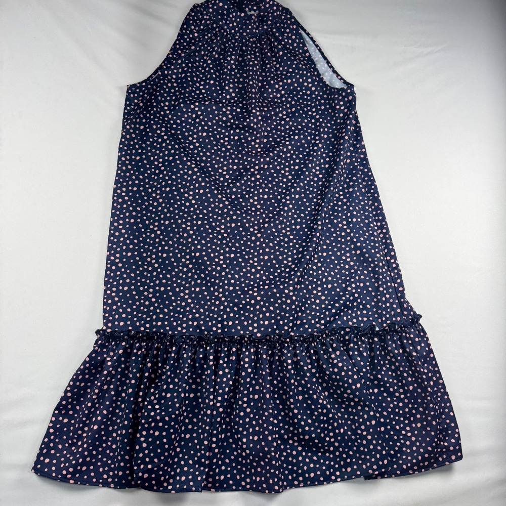 Sam Edelman Navy Pink Polka Dot High Neck Ruffle Hem Shift Dress XS - Picture 3 of 8